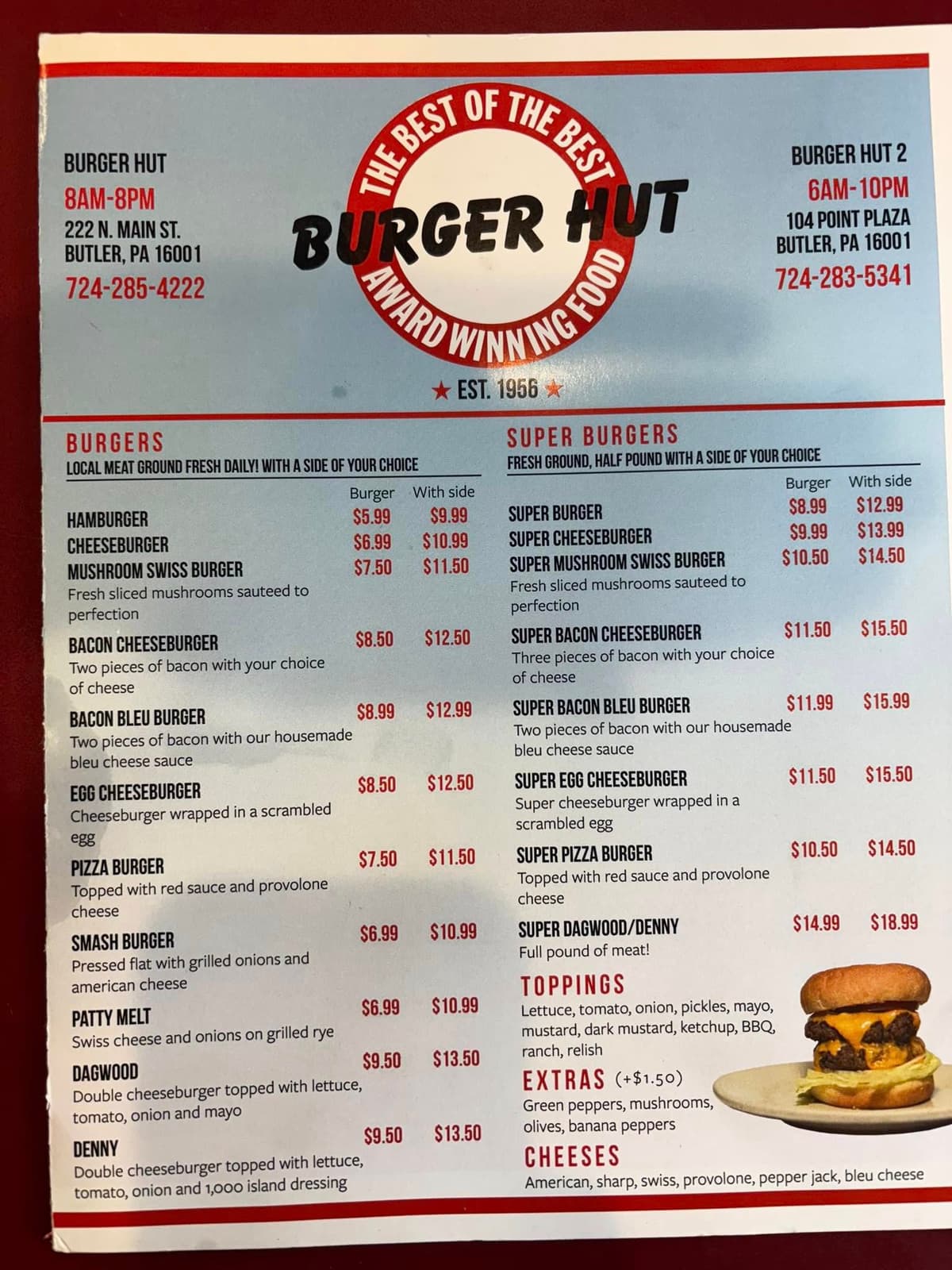 Burger Hut Menu